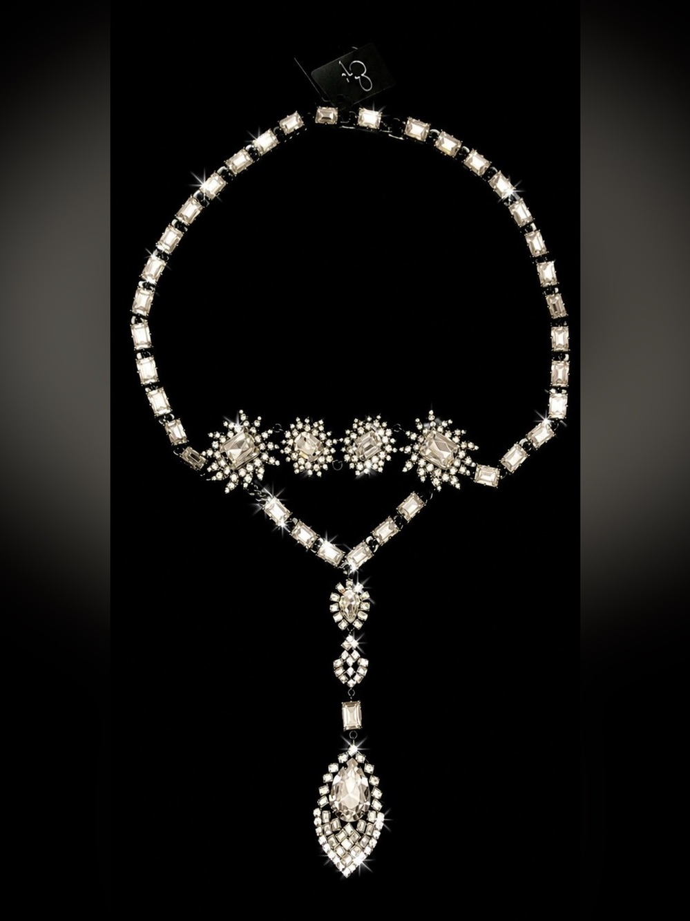 Rodrigo Otazu ROCO Silver Swarovski Crystal Drop Pendant Statement Necklace,NWT